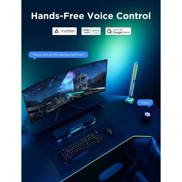 Набір адаптивного підсвічування Govee H6048 Govee Gaming Light Bars Pro, RGBIC, WI-FI/Bluetooth, чорний, фото , зображення 6 | SNABZHENIE.com.ua