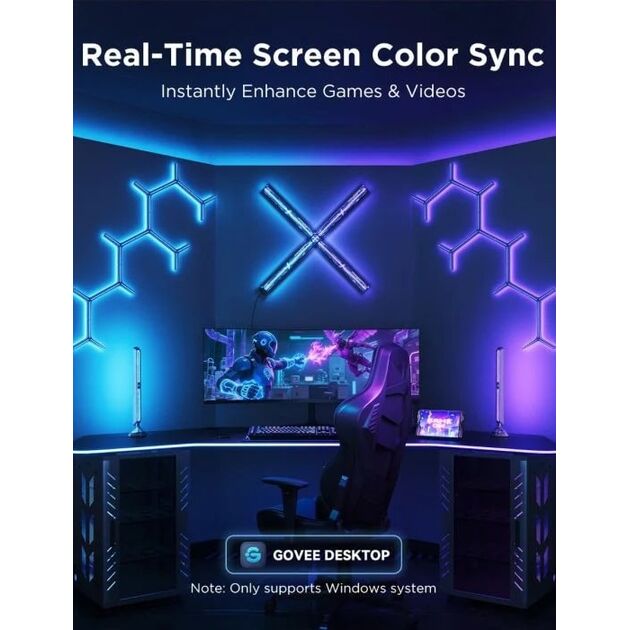 Набір адаптивного підсвічування Govee H6048 Govee Gaming Light Bars Pro, RGBIC, WI-FI/Bluetooth, чорний, фото , зображення 8 | SNABZHENIE.com.ua