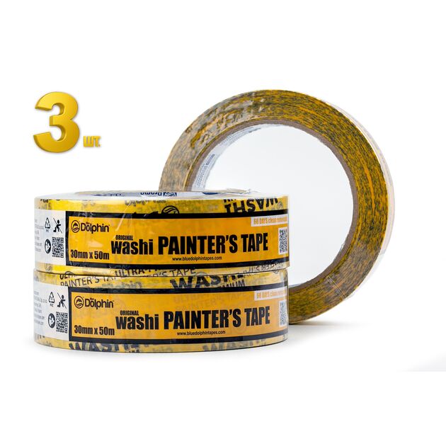 Малярная лента (скотч) 30мм х 50м Blue Dolphin WASHI XF7 ULTRA PREMIUM рисовая бумага 3 шт, фото , изображение 2 | SNABZHENIE.com.ua