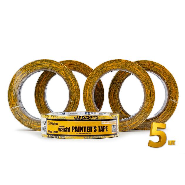 Малярная лента (скотч) 30мм х 50м Blue Dolphin WASHI XF7 ULTRA PREMIUM рисовая бумага 5 шт, фото , изображение 2 | SNABZHENIE.com.ua