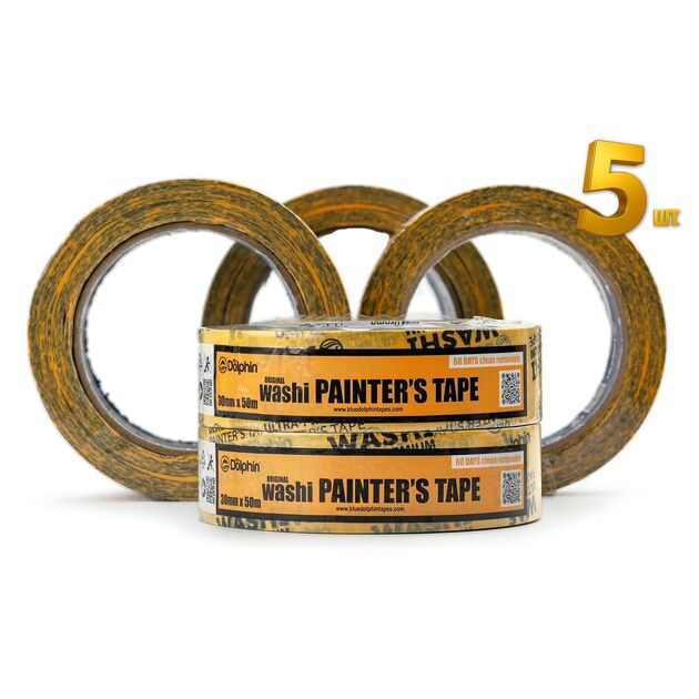Малярная лента (скотч) 30мм х 50м Blue Dolphin WASHI XF7 ULTRA PREMIUM рисовая бумага 5 шт, фото , изображение 3 | SNABZHENIE.com.ua