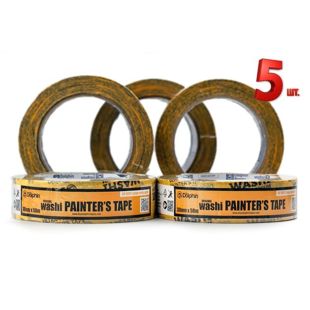 Малярная лента (скотч) 30мм х 50м Blue Dolphin WASHI XF7 ULTRA PREMIUM рисовая бумага 5 шт, фото  | SNABZHENIE.com.ua