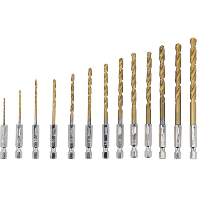 Набір свердл по металу покриті титаном STHOR: 6-гранний хвостовик - 1/4", HSS. Ø= 1,5- 6,5 мм, 13 шт, фото  | SNABZHENIE.com.ua