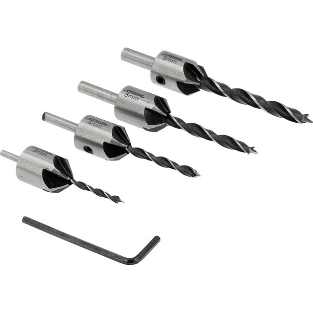 Набір свердл по дереву з зенкером з 6-гран. ключем STHOR: Ø= 3- 6 мм, l= 60- 92 мм, 5 шт. [25], фото  | SNABZHENIE.com.ua