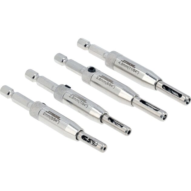Набір свердл по дереву самоцентр. STHOR: 6-гранний хвостовик 1/4", HSS. Ø= 2, 2,8, 3,6, 4,5 мм, 4шт, фото  | SNABZHENIE.com.ua