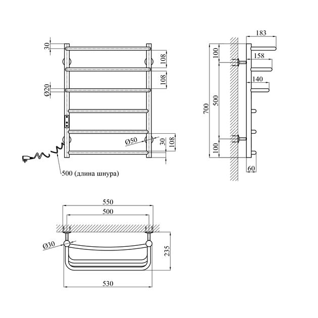 Полотенцесушитель электрический Kroner KRP Prima EL700x500-6, фото  | SNABZHENIE.com.ua