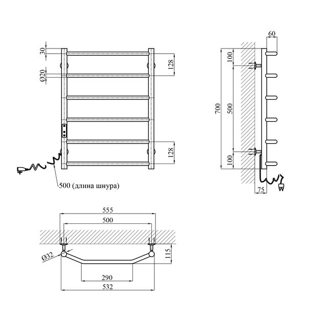 Полотенцесушитель электрический KronerKRP Diva EL700x500-6, фото  | SNABZHENIE.com.ua