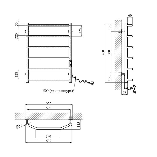 Полотенцесушитель электрический KronerKRP Diva ER700x500-6, фото  | SNABZHENIE.com.ua