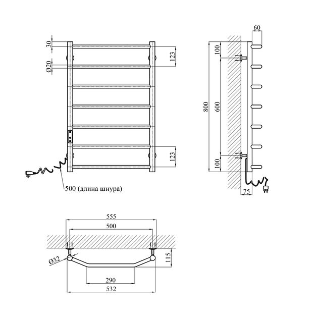 Полотенцесушитель электрический KronerKRP Diva EL800x500-7, фото  | SNABZHENIE.com.ua