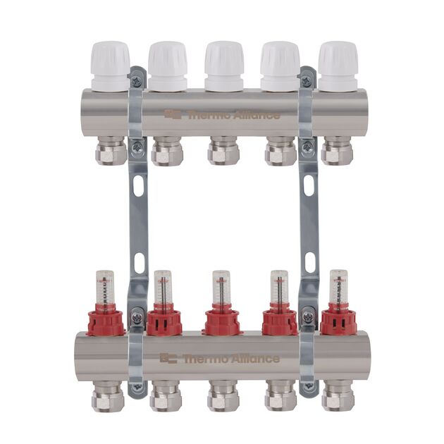 Thermo Alliance Standart Коллектор латунный с расходомерами и евроконусами 1"х5  TAS235W5E, фото  | SNABZHENIE.com.ua
