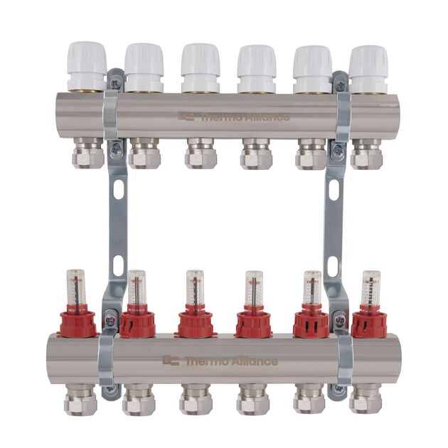 Thermo Alliance Standart Коллектор латунный с расходомерами и евроконусами 1"х6  TAS235W6E, фото  | SNABZHENIE.com.ua