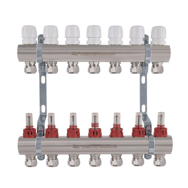 Thermo Alliance Standart Коллектор латунный с расходомерами и евроконусами 1"х7  TAS235W7E, фото  | SNABZHENIE.com.ua