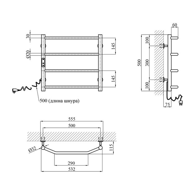 Полотенцесушитель электрический Kroner KRP Diva EL500x500-4, фото  | SNABZHENIE.com.ua