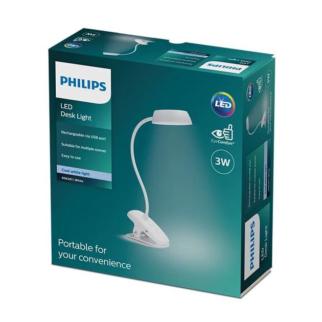 Лампа настільна з акумулятором Philips Donutclip 3Вт 4000K 1200мАг USB-A білий, фото , изображение 4 | SNABZHENIE.com.ua