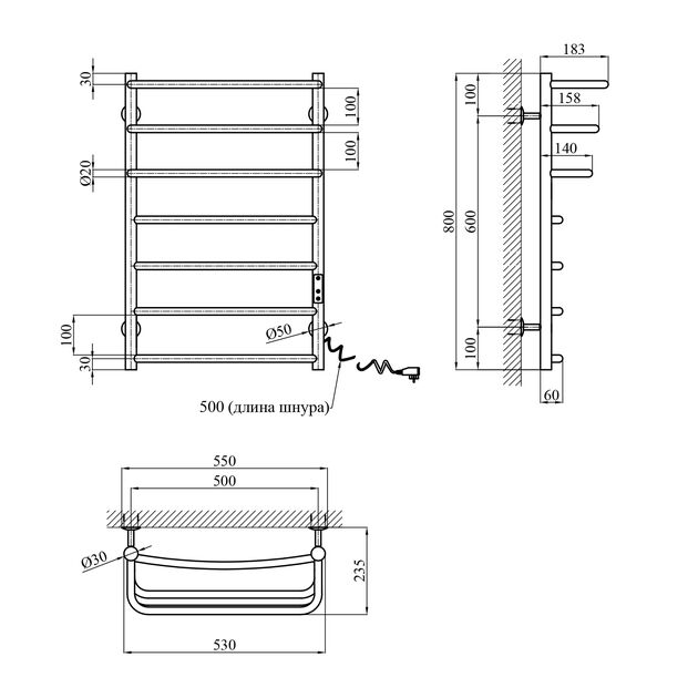 Полотенцесушитель электрический Kroner KRP Prima ER800x500-7, фото  | SNABZHENIE.com.ua