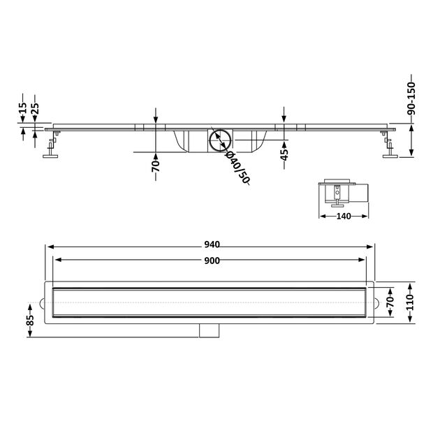 Трап из нержавеющей стали Qtap Scorpio Tile900 линейный под плитку (поворотный сифон/сухой затвор), фото , изображение 2 | SNABZHENIE.com.ua