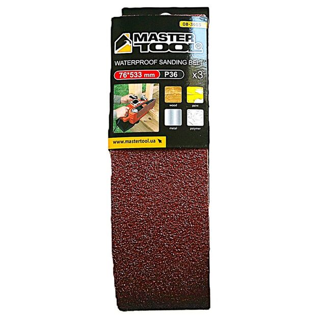 Лента шлифовальная MASTERTOOL зерно 36 76×533 мм 3 шт 08-3403, фото  | SNABZHENIE.com.ua