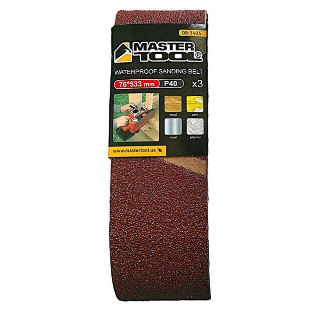 Лента шлифовальная MASTERTOOL зерно 40 76×533 мм 3 шт 08-3404, фото  | SNABZHENIE.com.ua