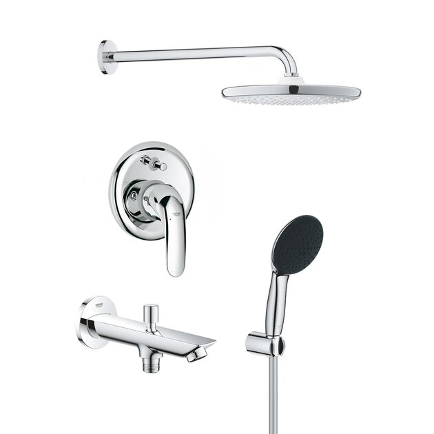 Душевая система Grohe Vitalio Start 250 с изливом для ванны и смесителем Euroeco UA32747R3, фото  | SNABZHENIE.com.ua