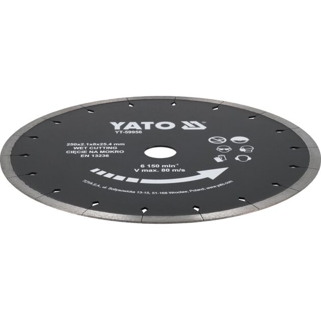 Диск відрізний алмазний по кераміці YATO Ø=250/25.4 х 2.1 мм, в мокрому режимі [10/20], фото  | SNABZHENIE.com.ua