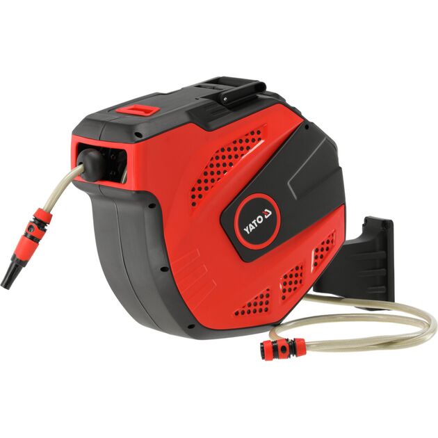 Шланг водяний ПВХ YATO на автозмот котушці з 4-сполуч муфтами 1/2",Ø=11.5мм,тиск-8 Bar,l=35м+наконен, фото  | SNABZHENIE.com.ua