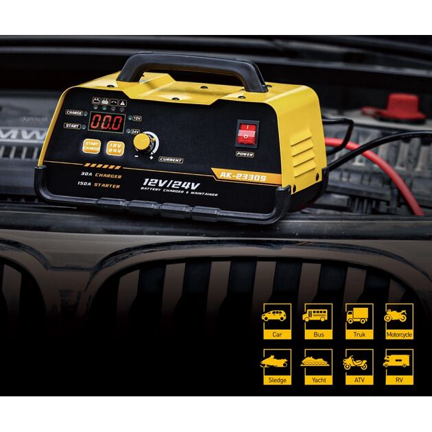 GTM Пускозарядний пристрій інверторний AK-2330S 12/24В 10-450Ah, пуск.струм-150A, фото  | SNABZHENIE.com.ua