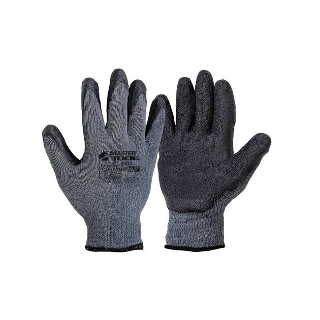 Перчатки хлопчатобумажные MASTERTOOL CRINKLE LATEX COTTON утепленные латексным покрытием ладони 10.5" 12 пар серо-черные, фото  | SNABZHENIE.com.ua