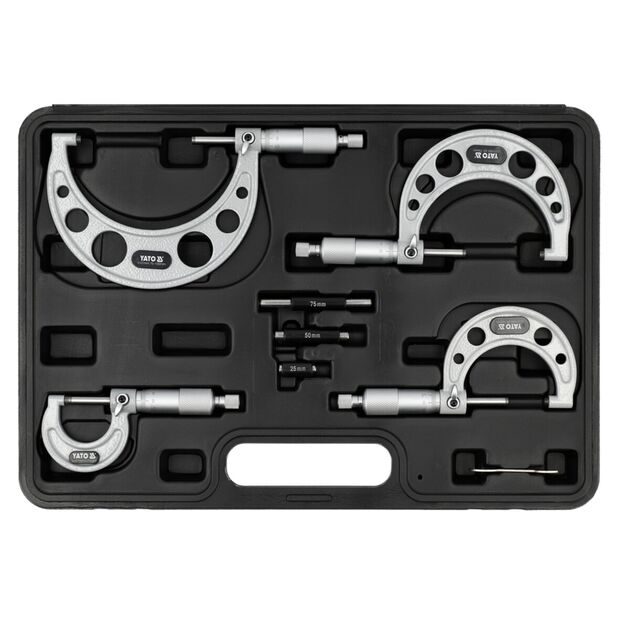 Мікрометри YATO з точністю 0.01 мм з діапазонами: 0- 25; 25-50; 50-75; 75-100 мм, 4 шт [10], фото  | SNABZHENIE.com.ua