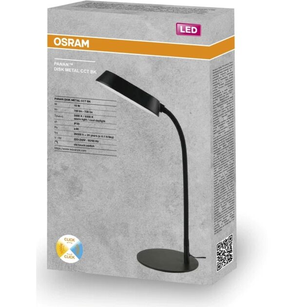 Лампа настільна OSRAM Panan DISK METAL 10W 3000К 4000К 6500К з димером, чорний, фото , зображення 3 | SNABZHENIE.com.ua