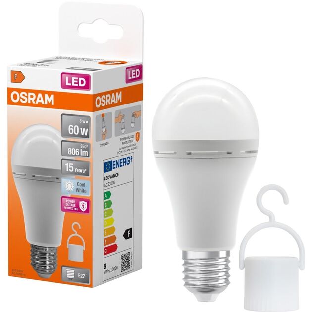 Лампа OSRAM LED E27 8Вт 806Лм 4000К A60 акумуляторна, фото  | SNABZHENIE.com.ua