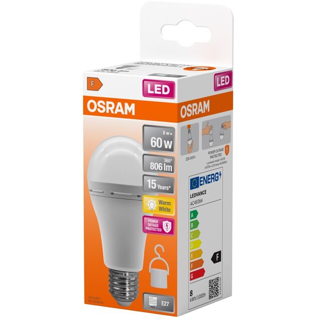 Лампа OSRAM LED E27 8Вт 806Лм 2700К A60 акумуляторна, фото , зображення 10 | SNABZHENIE.com.ua