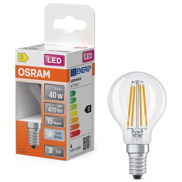 Лампа OSRAM LED E14 3.4Вт 4000K 470Лм P45 філаментна, фото , зображення 4 | SNABZHENIE.com.ua