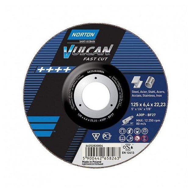 Круг шлифовальный NORTON VULCAN FAST CUT 125x22,2 мм t=6,4 мм, фото  | SNABZHENIE.com.ua