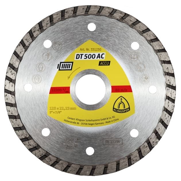 Алмазний диск KLINGSPOR DT 500 AC ACCU 125 x 1,9 x 22,23 мм для будівельних матеріалів, бетон (331230), фото  | SNABZHENIE.com.ua