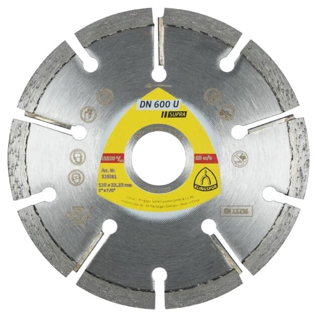 Алмазний диск KLINGSPOR DN 600 U Supra 125 x 8 x 22,23 мм для швів у стяжках, штукатурці, газобетоні (330662), фото  | SNABZHENIE.com.ua