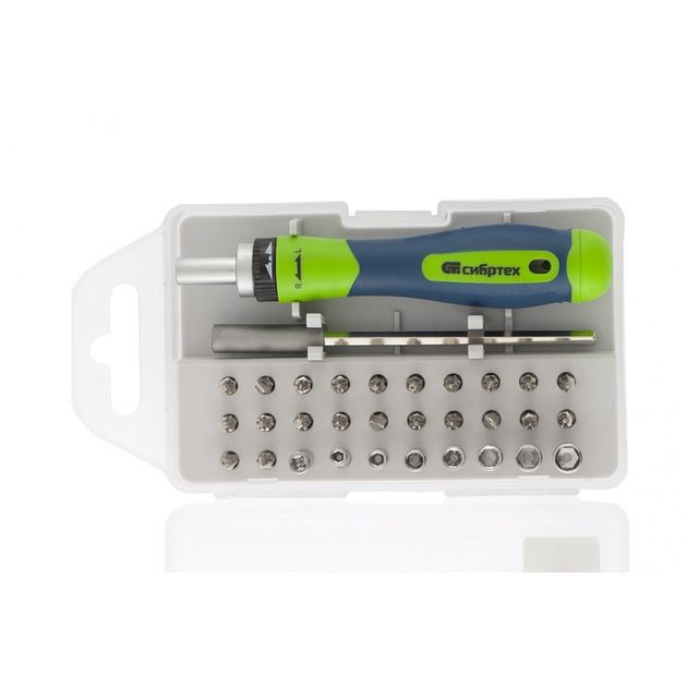 Отвертка реверсивна для точних робіт з набором біт і торцевих головок, 32 предмета СІБРТЕХ (13370C), фото , зображення 3 | SNABZHENIE.com.ua