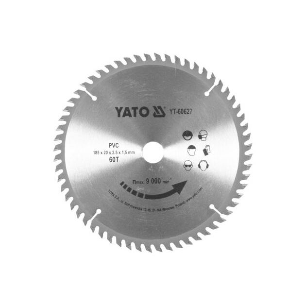 Диск пильний по ПВХ 185 х 2.5 x 20 мм, 60 зубців YATO (YT-60627), фото  | SNABZHENIE.com.ua