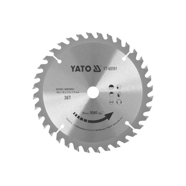 Пильный диск по дереву 165x16x2.2мм, 36 зубьев YATO (YT-60591), фото  | SNABZHENIE.com.ua
