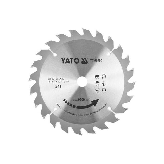 Пильный диск по дереву 165 x 16 x 2.2 мм, 24 зуба YATO (YT-60590), фото  | SNABZHENIE.com.ua