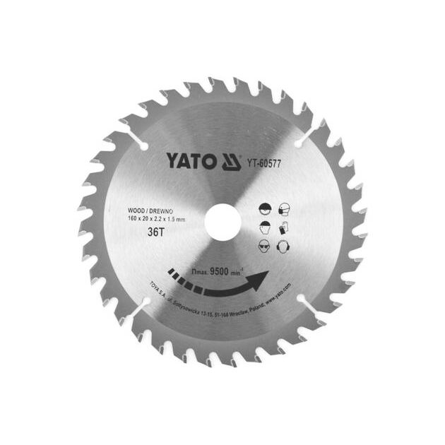 Диск пильний твердосплавний по дереву 160 x 20 x 2.2 x 1.5 мм, 36 зубів YATO (YT-60577), фото  | SNABZHENIE.com.ua