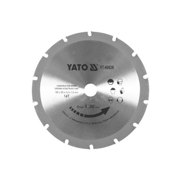 Диск пильний по дереву з гвоздями 185 х 2.4 x 20 мм, 14 зубів YATO (YT-60628), фото  | SNABZHENIE.com.ua