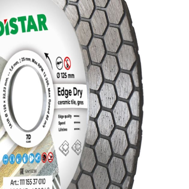 Алмазний отрезний круг DISTAR 125 x 1,6/1,2 x 25 x 22,23 Edge Dry (11115537010), фото , зображення 8 | SNABZHENIE.com.ua Алмазний отрезний круг DISTAR 125 x 1,6/1,2 x 25 x 22,23 Edge Dry (11115537010), фото , зображення 8 | SNABZHENIE.com.ua
