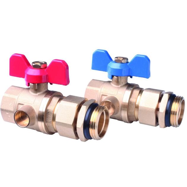 Комплект кульових кранів Danfoss FHF-BV, 1", для підключення колекторів, 2шт, прямий, латунь, фото  | SNABZHENIE.com.ua