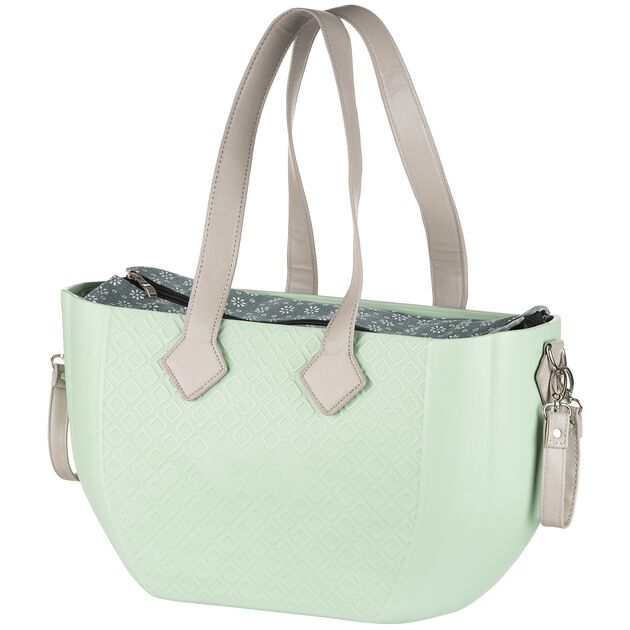 Сумка Nuvita MyMia ручки еко-шкіра, килимок, ремені для коляски, м'ятно-сірий, фото  | SNABZHENIE.com.ua