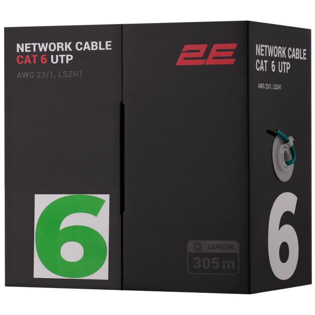 Кабель "вита пара" 2E CAT 6, U-UTP, 305м, AWG 23/1, LSZH-1, зелений, фото  | SNABZHENIE.com.ua