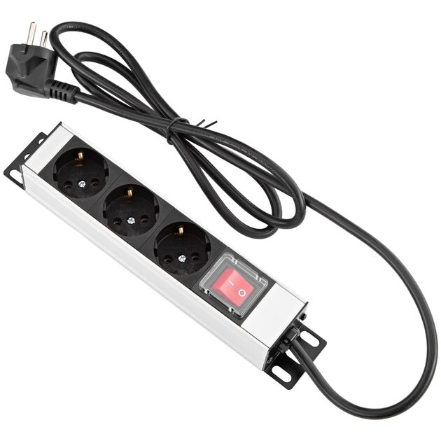 Пристрій розподілу електроживлення MIRSAN 10", 1U, блок 3хShuko, вимикач, вилка Shuko, алюмінієвий корпус, кабель 1.5 м, фото  | SNABZHENIE.com.ua