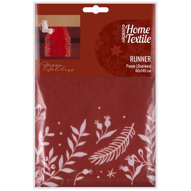 Ранер ARDESTO Happy Holidays, 40х140см, 90% поліестер, 10% бавовна, червоний, фото  | SNABZHENIE.com.ua
