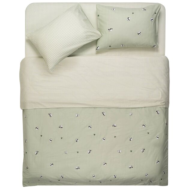 КПБ 1,5сп ARDESTO Gloria, підковдра 160х220см, простирадло 160х220см, наволочки (2) 50х70см, 100% бавовна, сатин, панди, зелений, фото  | SNABZHENIE.com.ua