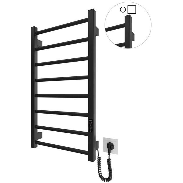 Рушникосушка Hygge Family електрична Leeds, 770х430х80мм, таймер-регулятор, сталь, чорний матовий, фото  | SNABZHENIE.com.ua