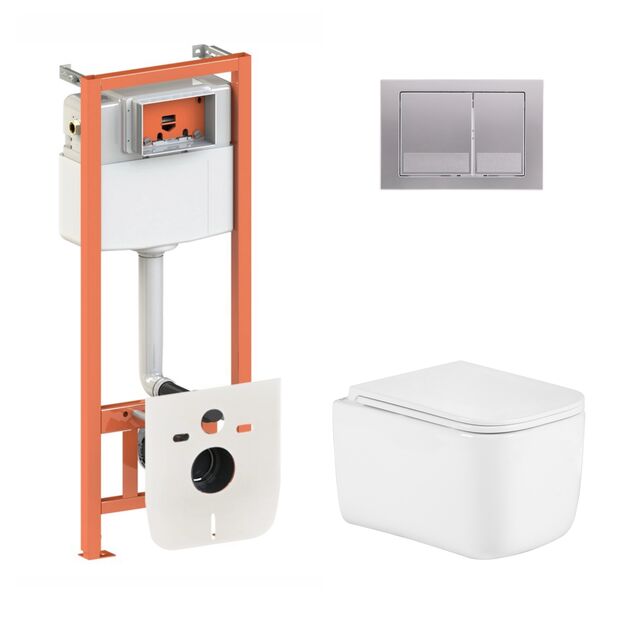 Готовое решение Qtap для ванной комнаты: подвесной унитаз Gemini Ultra Quiet 485×340×350 + комплект инсталляции Nest 4 в 1 (квадратная клавиша Satin), фото  | SNABZHENIE.com.ua